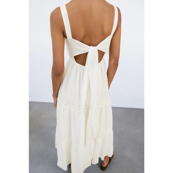 ZARA PINTUCK MIDI DRESS ECRU NEW - Picture 2 of 9